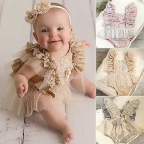 Детская одежда для девочек Летний комбинезон абрикосового цвета с оборками и