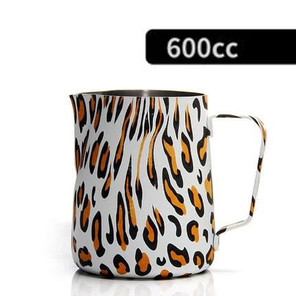 Leopard 600cc 300/600/900 мл Нержавеющая сталь вспенивания кувшин тянуть цветок чашки Эспрессо, капучино искусство кувшин для молочных коктейлей кружка Кофе инструменты - Цвет: Leopard 600cc