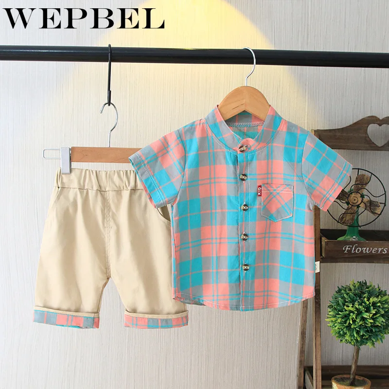 WEPBEL/комплект детской одежды в клетку для мальчиков; рубашка с короткими рукавами+ короткие штаны; комплект повседневной модной хлопковой детской одежды из 4 предметов