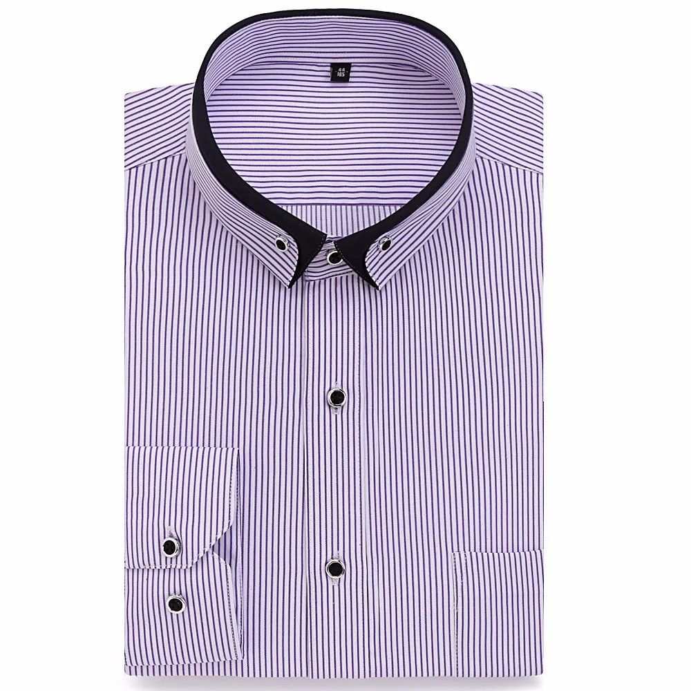 Мужская хлопковая рубашка с длинным рукавом приталенная однотонная|mens dress