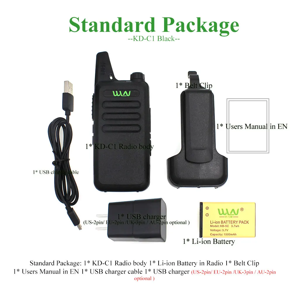 10pcs WLN KD-C1 Mini Walkie Talkie UHF 400-470 MHz 5W Power 16 Channel  MINI-handheld Transceiver Better Then BF-888S