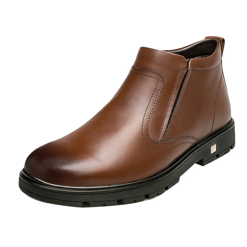 Ботинки мужские зимние из натуральной кожи на молнии с высоким берцем и плюшевой