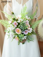 janevini elegant bridal bouquets artificial forest flowers boho eucalyptus pink fleur rose wedding accessories bouquet mariage
