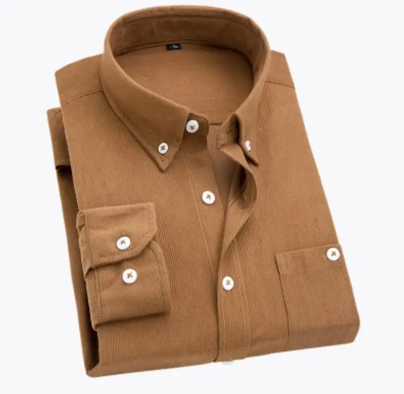 Khaki Новые Мягкие Рубашки, Мужская одежда, Вельветовая рубашка с длинными рукавами, осенняя брендовая повседневная мужская рубашка, однотонная мужская приталенная рубашка 5XL - Цвет: Khaki