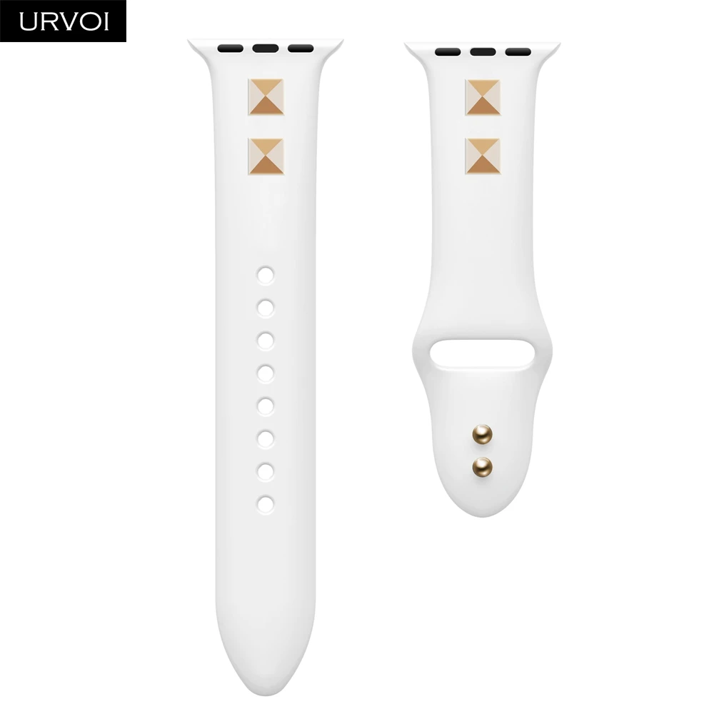White URVOI Шипованный ремешок для apple watch series 5 4 3 2 1 ремешок для iwatch силиконовый ремешок в стиле панк с заклепками 38 40 42 44 мм - Цвет ремешка: White