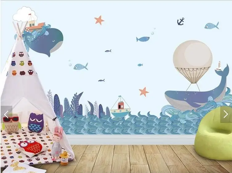 Пользовательские Дети papel де parede морской Кит 3D фрески для гостиной детской