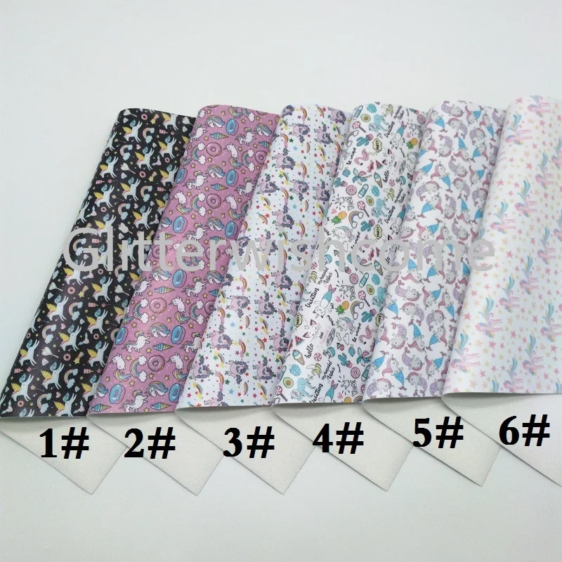 Ткань Glitterwishcome 21x29 см Размер A4 винил для бантов кожа с принтом русалка Единорог