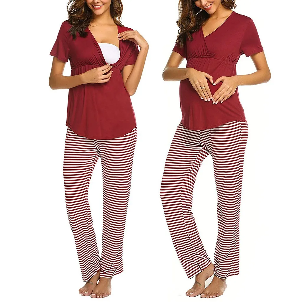 Женская одежда для беременных с v образным вырезом топы младенцев + штаны в
