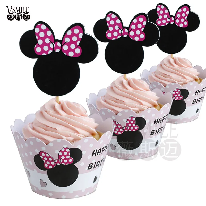 24 шт. розовые обертки с изображением Минни Маус Бэтмена и Робина кекса пикеры для