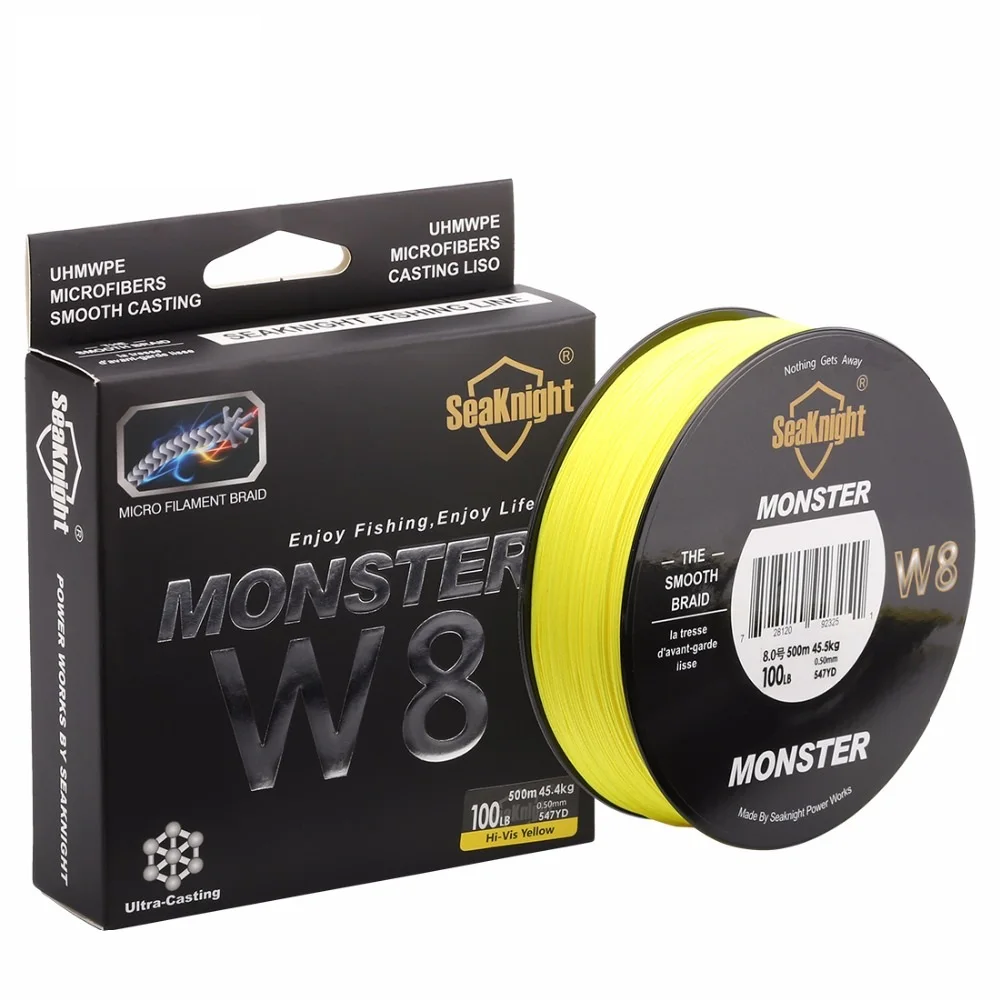 yellow SeaKnight MONSTER W8 плетеные рыболовные лески 20-100 фунтов 8 плетеных проволочных гладких полиэтиленовых многофиламентных лесок для морской рыбалки 500 м - Цвет: yellow