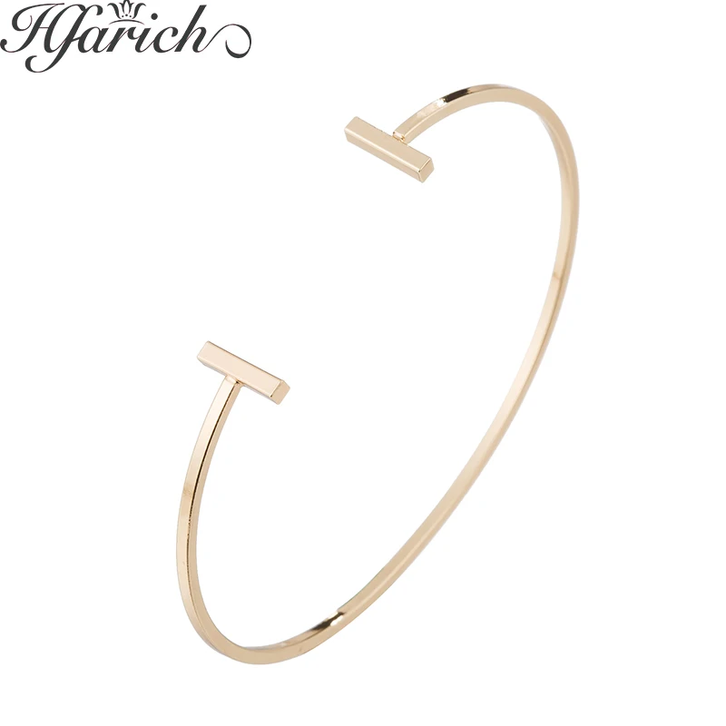 

Hfarich Simple Beautiful Hot Gold and Double Bar Women Bracelet Bangles Nobleness Ajustable Banges for Women Girl Bijoux