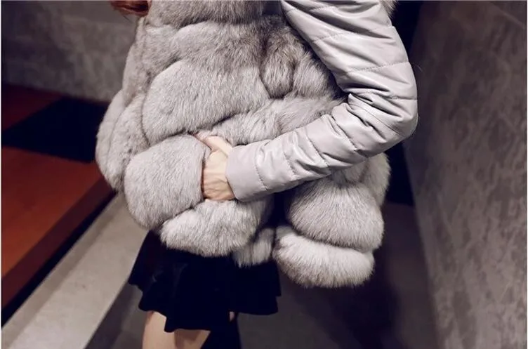 Зимняя Высокая мода женский роскошный искусственный мех пальто Socialite Толстая теплая кожаная куртка парки наивысшего качества для женщин s-xxl