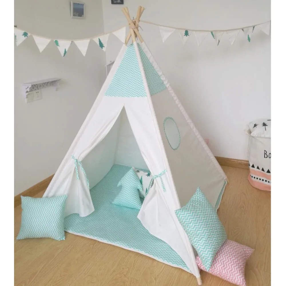 Детская игровая палатка с зеленой полосой типи вигвам для детей|kids teepee tents|teepee play
