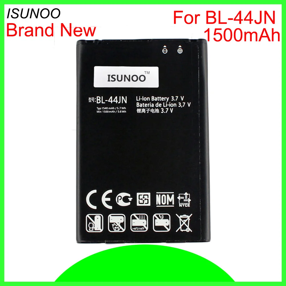 ISUNOO 5 шт./лот 1500 мАч BL-44JN батарея для LG Optimus Black P970 P690 P693 E730 E510 C660 P698 MS840 L5 E400 E610 QL55C |