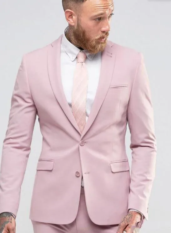 Light Pink Slim Fit Mens Suits Tailored Party Grooming Tuxedo Formal Dress Suit Men Single Breasted 2 Pieces Set Jacket Pants