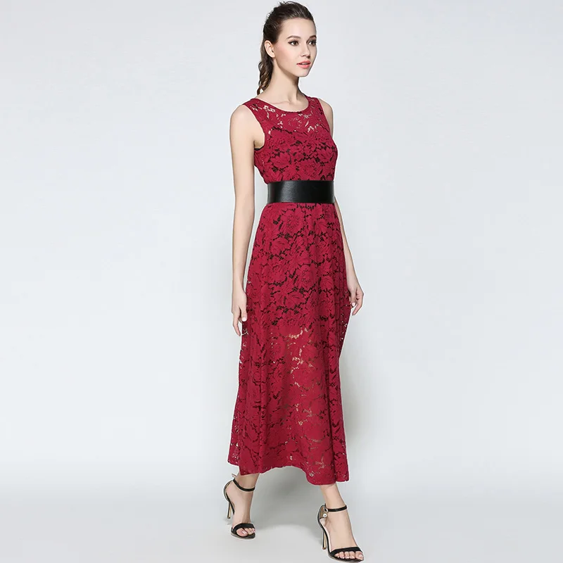 SMSF 2018 летнее женское кружевное Открытое платье красное свободное без рукавов