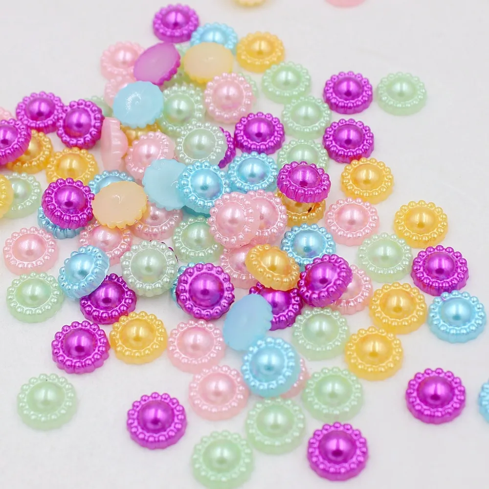 New 200pcs/Lot Multi Flower Flat Back Half Round Imitation Pearl Beads 9mm Cameo Cabochon Diy Jewelry Finding Making | Украшения и