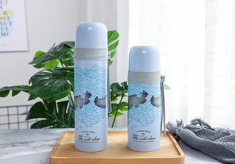 Синий Bpa-Free 350/500 мл, вакуумные колбы Портативный силикагель веревка из нержавеющей стали Термос бутылка для воды мокко Олень Печать термос чашка - Цвет: Синий