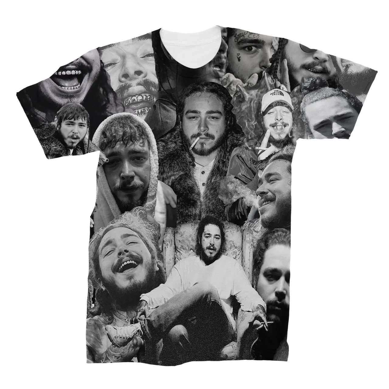 Черно белая футболка с коллажем для фото Post Malone 2018 забавная Высококачественная