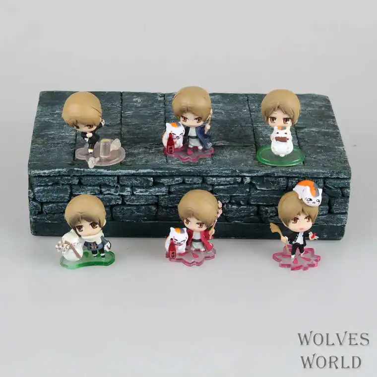 Аниме фигурка HKXZM 5 см 6 шт./компл. Natsume Yuujinchou Такаси Нацумэ с кошкой yanko Sensei ПВХ