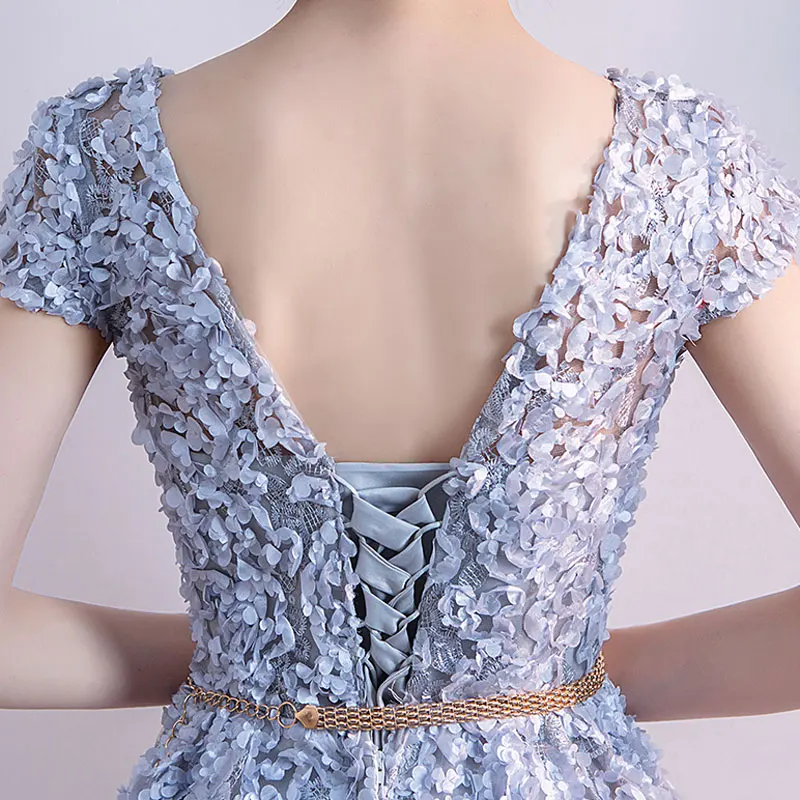 FADISTEE Новое поступление вечернее платье для выпускного вечера Vestido de Festa с глубоким вырезом вечернее кружевное платье с цветочным поясом и короткими рукавами