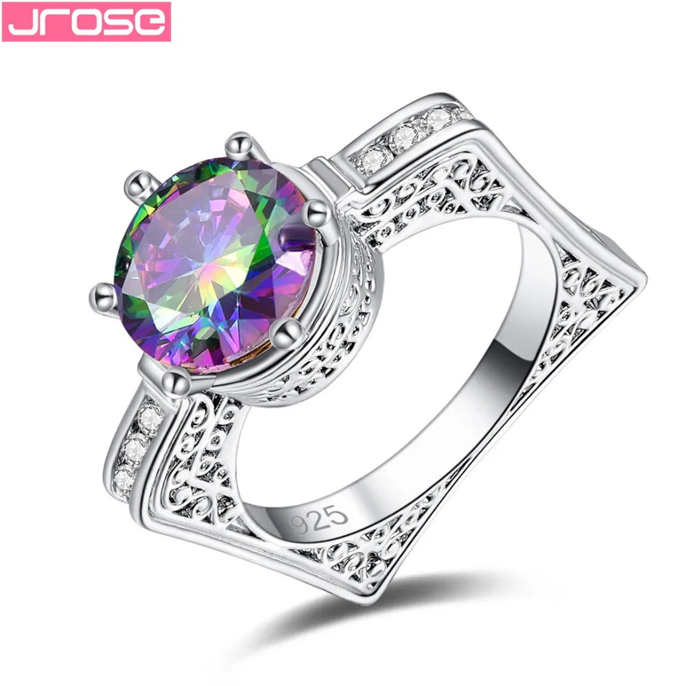 

JROSE Unique Gorgeous Wedding Band Rainbow White Cubic Zirconia Silver Jewelry Ring Size 6 7 8 9 10 11 12 13 Free Shipping