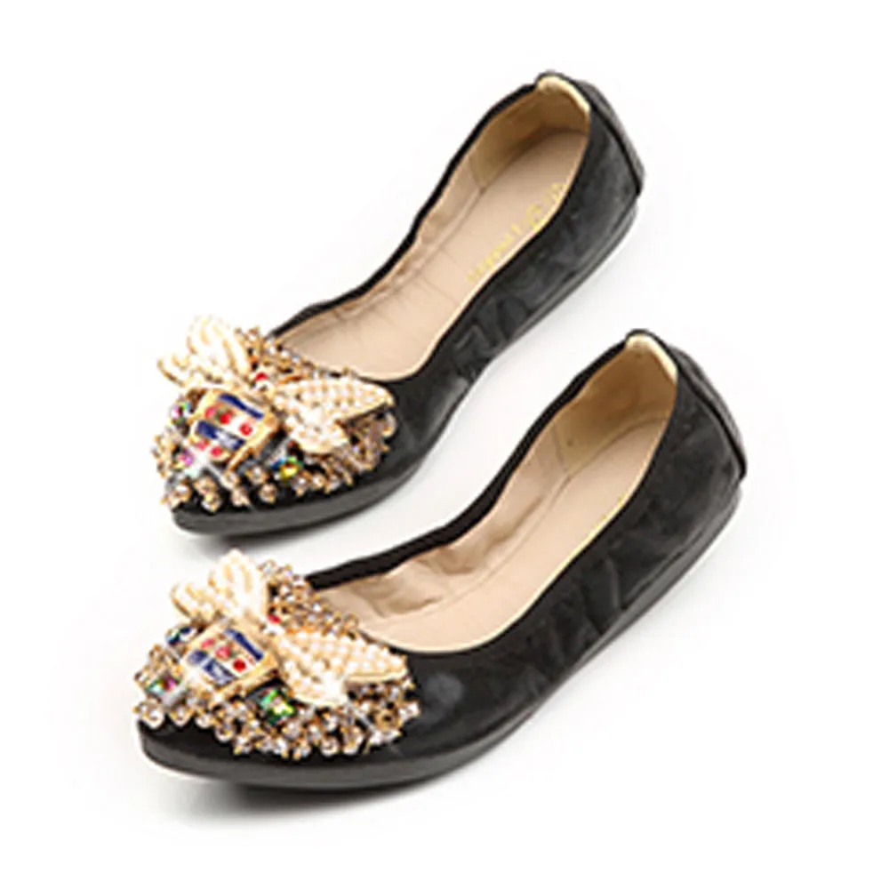 YOUYEDIAN ballerina Woman Plus Size Crystal Flat Shoes Comfortable Rhinestone Soft Bee sandalias mujer planas casual#G30