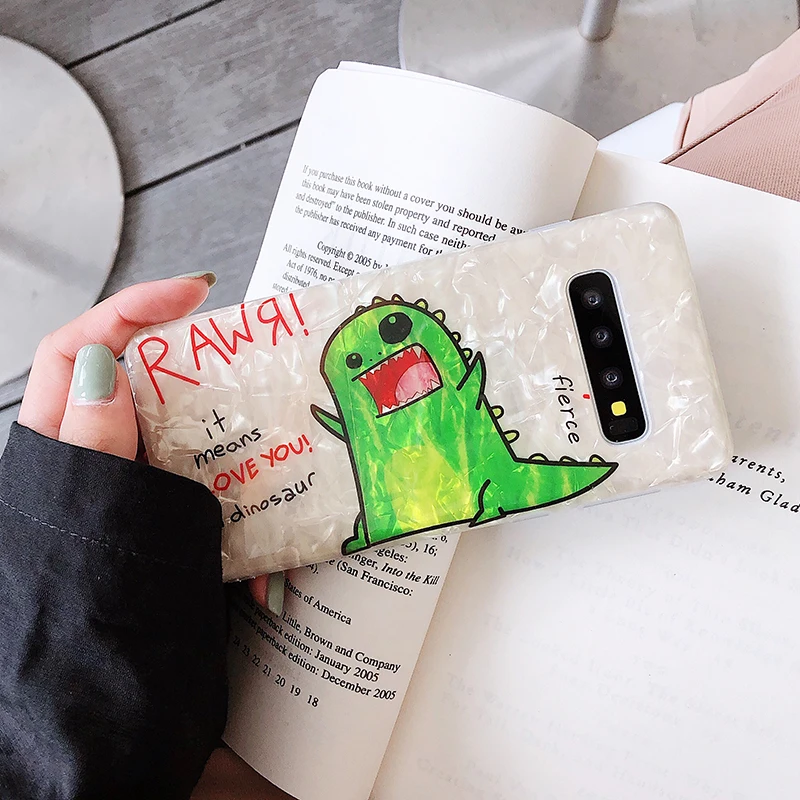 YHBBCASES Cartoon Smile Dinosaur Soft Case For Samsung Galaxy S10 5G S8 S9 Plus Note 10 8 9 Vogue Conch Phone Cover | Мобильные