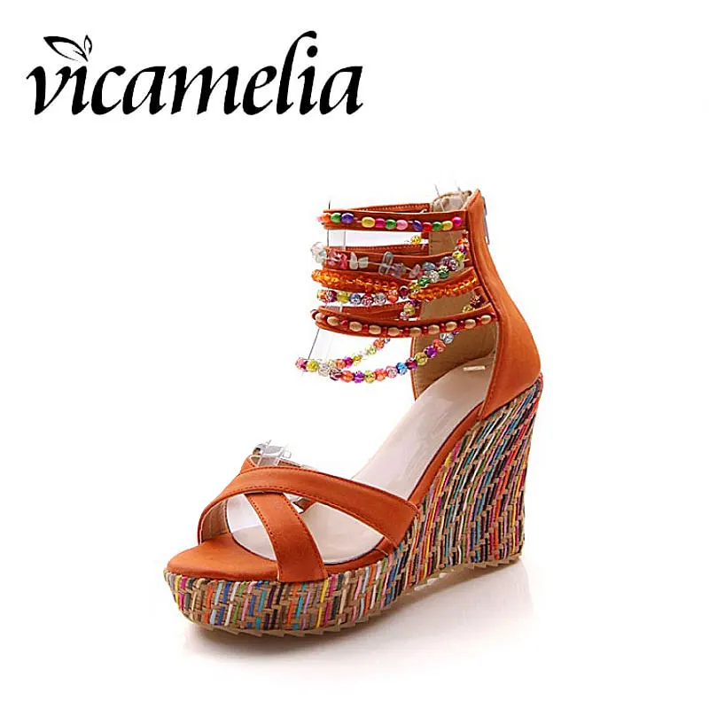 Vicamelia/Модные женские босоножки в богемном стиле летние туфли на высокой танкетке