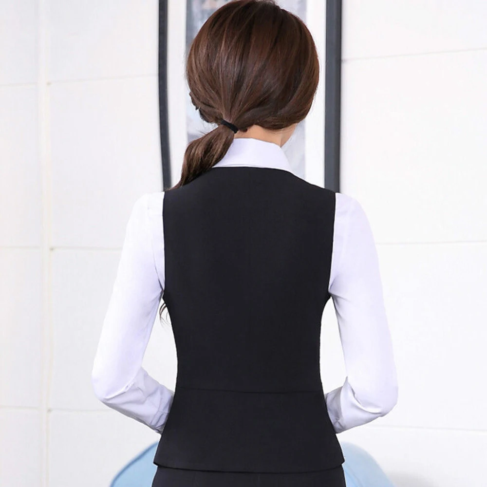 

Women Business Formal Vest Workwear V-Neck Slim Waistcoat Black Grey Hotel Bank Gilet Sleeveless Jacket 200-A671