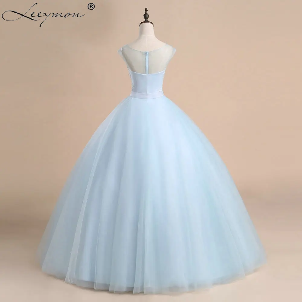 2017 New Arrival Ball Gown Quinceanera Dresses Lace Appliques Pearls for 15 years Girls Prom Dress Light Blue Party | Свадьбы и