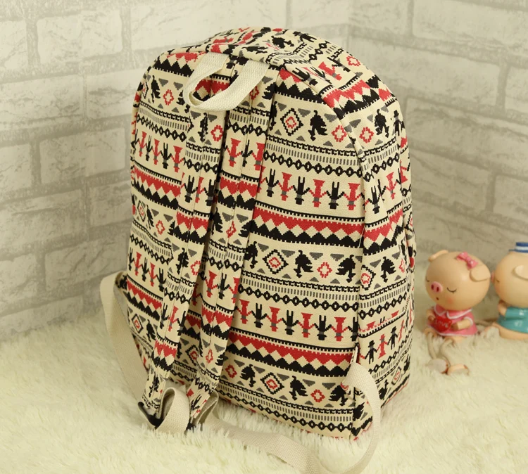 Ethnic fashion striped thick canvas shoulder bag female Korean version of the small leisure travel backpack HB093 | Багаж и сумки