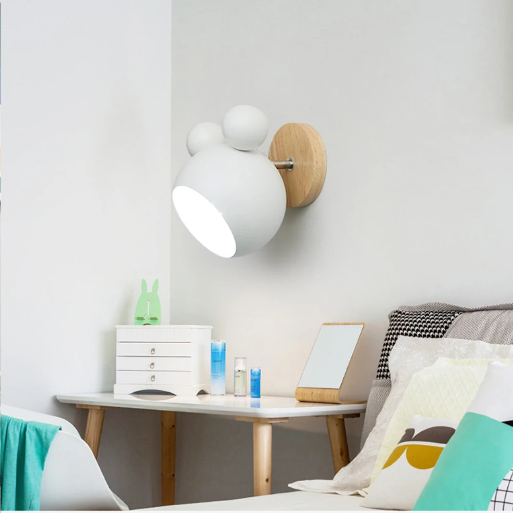 Nordic Wooden Wall Lamps Cute Cartoon Styling Coloful Sconces Kitchen Restaurant Macaroon Decorative Bedside Lamp E27 | Освещение
