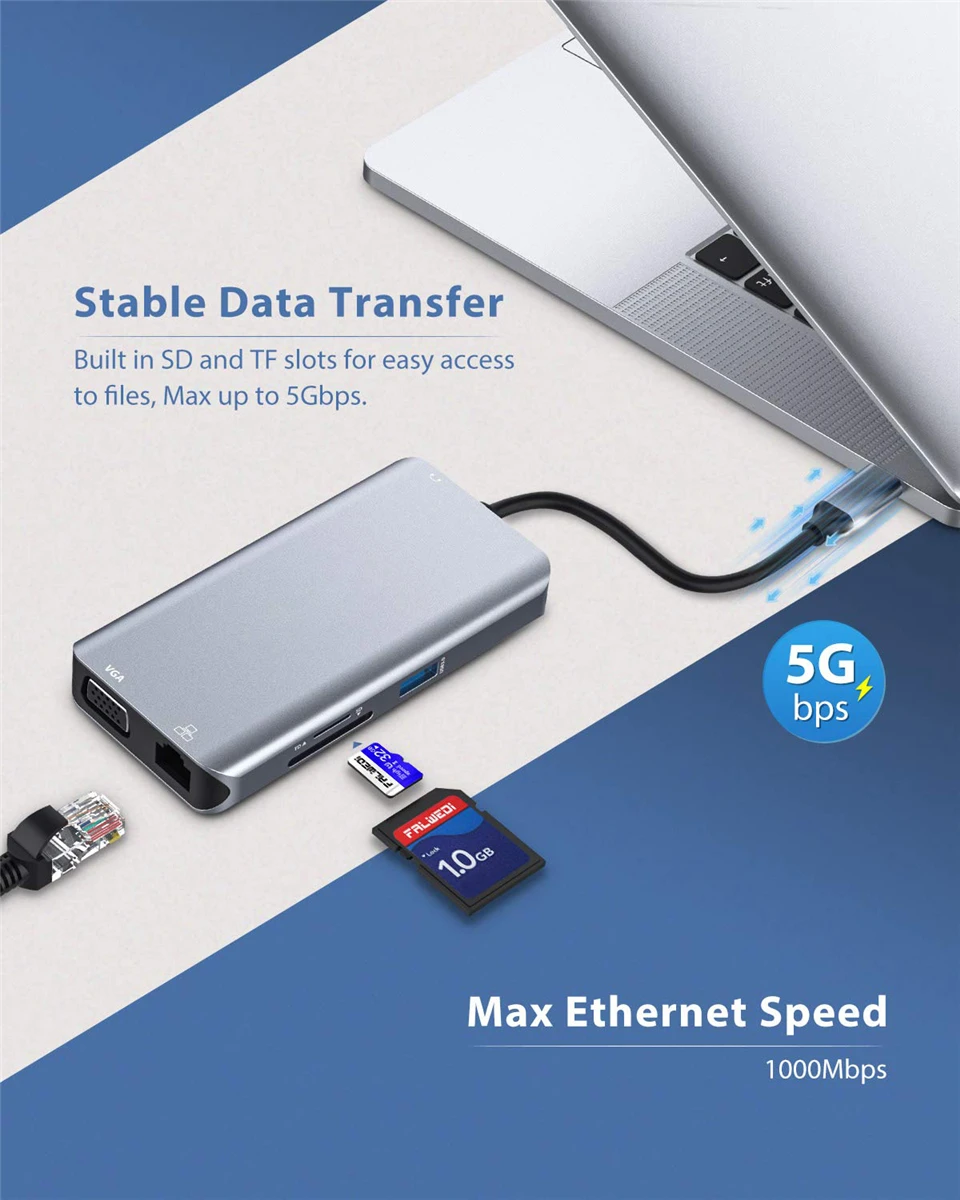 Концентратор USB 10 в 1 концентратор C с 4K HDMI 3 0 портом SD/TF кардридер VGA RJ45 гигабитный