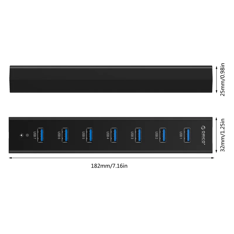 ORICO H7013-U3-AD 7 Порты и разъёмы USB 3,0 концентратор с 5V2A Мощность адаптер высокое Скорость-черный