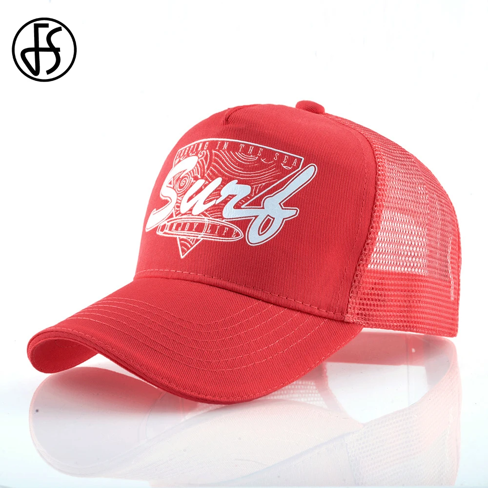 

FS Autumn Red Green Breathable Trucker Cap For Men Women 5 Panel Caps High Quality Hip Hop Baseball Hats With Mesh Casquette