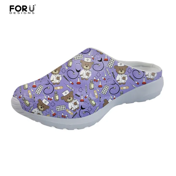 FORUDESIGNS/Женская обувь лето г. милые тапочки медсестры с рисунком медведя женские повседневные пляжные сетчатые сандалии для медсестер женские Тапочки - Цвет: HK006CA