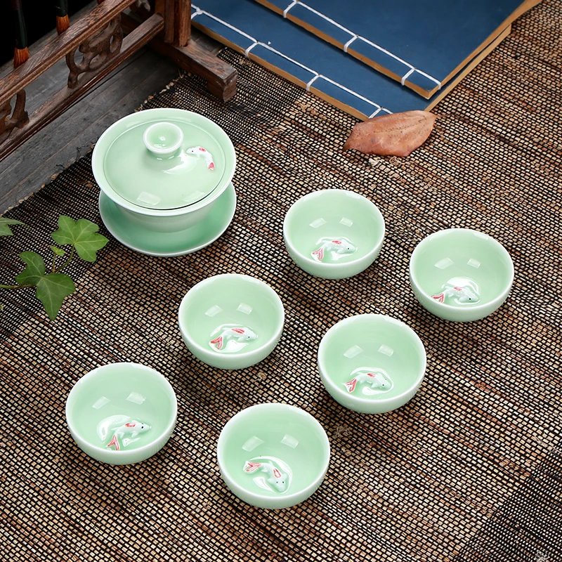Керамический чайник Longquan Celadon Fish чайный набор чайная чашка китайский кунг фу