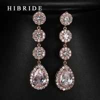 hibride women wedding cubic zircon drop earrings rose goldwhite gold gold color earrings wholesale price e 62