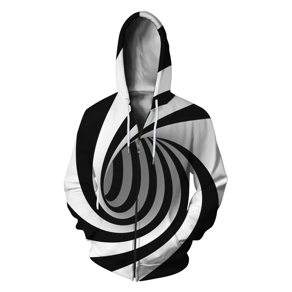 Модный повседневный Креативный Свитер унисекс vortex черного и белого цвета с 3D