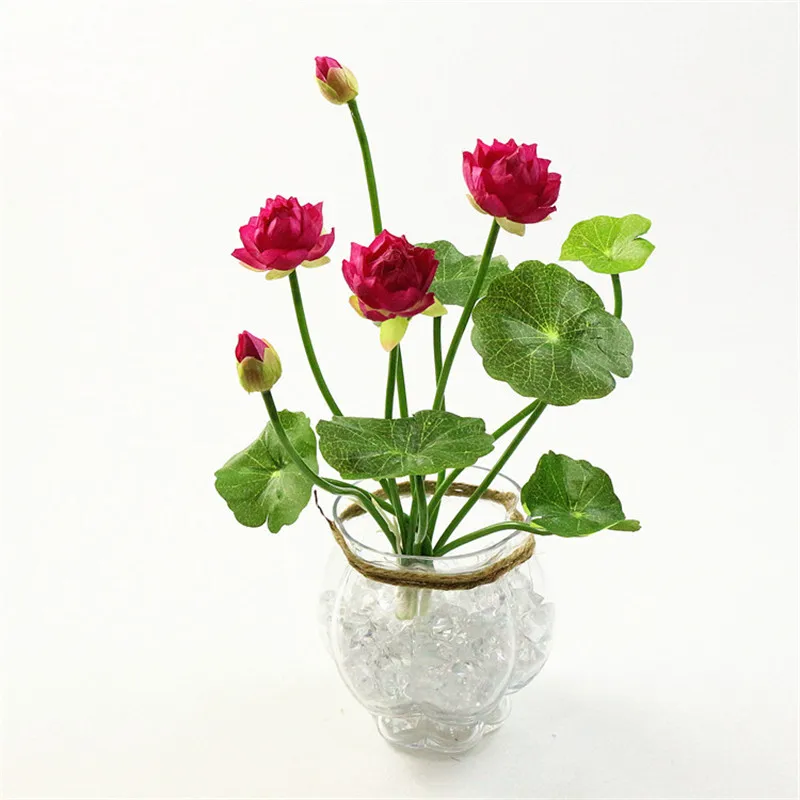 32cm rose red 46cm Simulation small lotus flowers fake PU water lily DIY home wedding garden table home decor plant flores artificiales gift - Цвет: 32cm rose red
