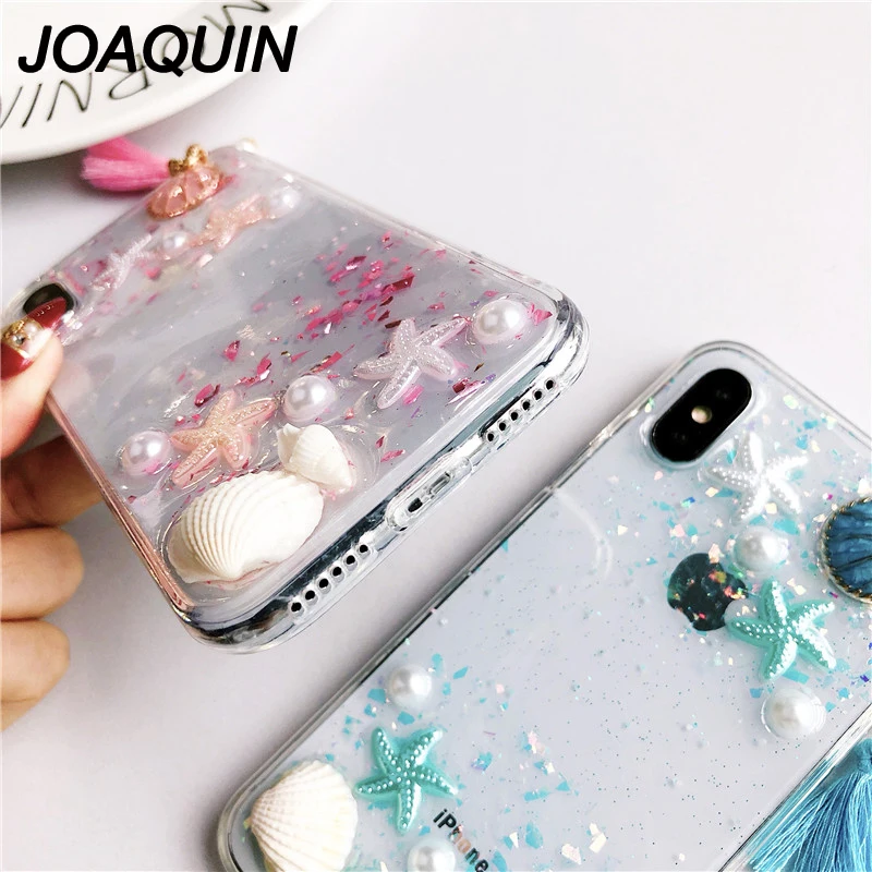 Beach Shell Starfish Phone Case for iPhone X Ocean Pearl Pendant Soft Candy color 3D Transparent 6 6s plus 7 8 |