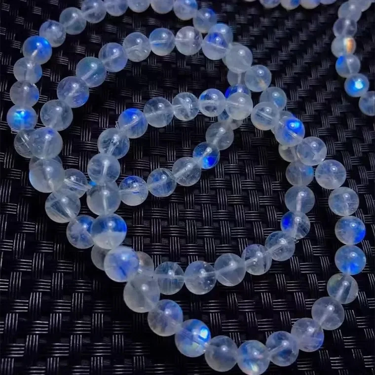 Genuine Natural Blue Light Moonstone Crystal Clear Round Beads Bracelet Women Men 6mm 7mm 8mm 9mm Healing Stone AAAAA