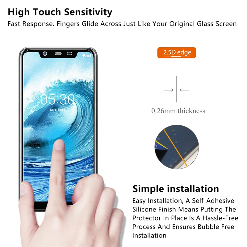 Wangcangli 2.5D Закаленное стекло для Nokia 5 1 plus Защитная пленка мобильного телефона 9 H