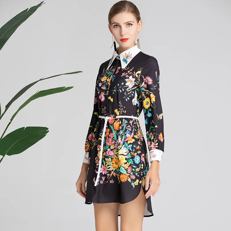 2019 Для женщин Подиумные платья с отложным воротником длинным рукавом бисером