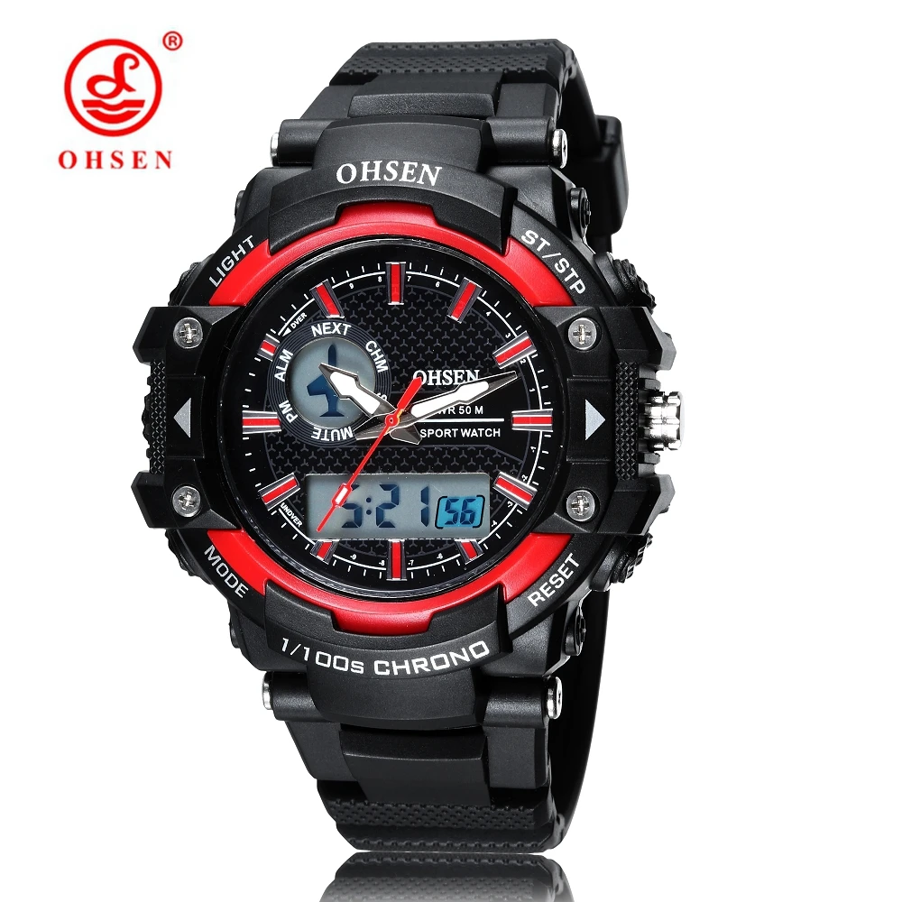 2016 Ohsen цифровой бренд LCD мужские модные наручные часы для мальчиков с резиновым