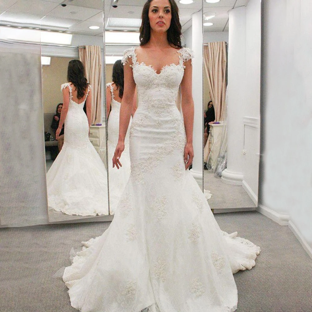 Винтажное кружевное свадебное платье Русалка vestido de noiva с открытой спиной