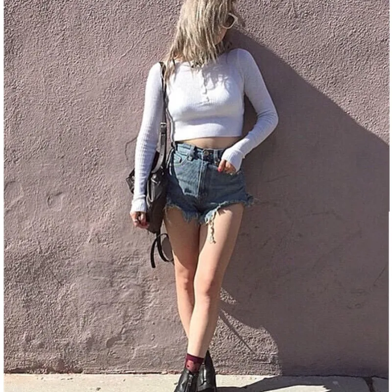 Вязаный укороченный свитер на пуговицах с длинным рукавом | Женская одежда