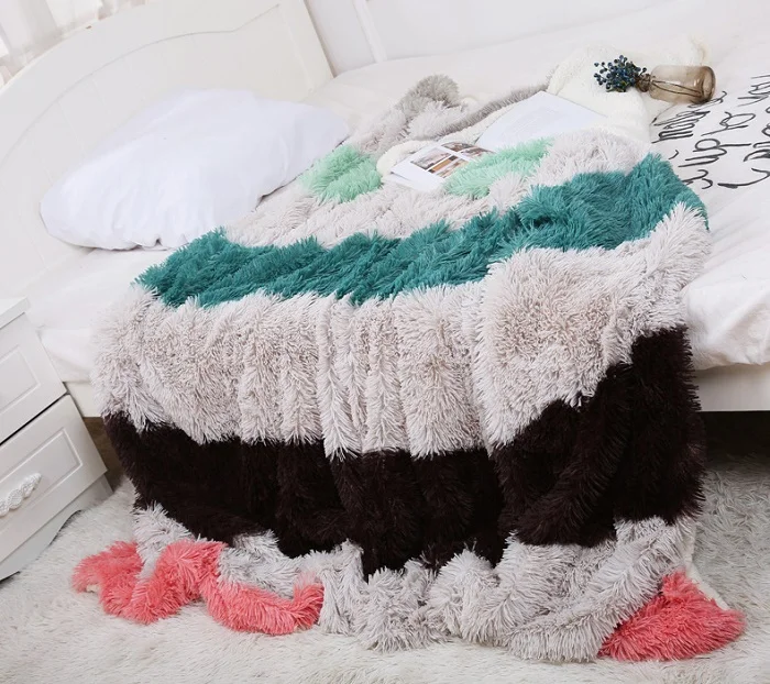 Большие пледы цветные одеяла супер мягкие толстые кашемировые длинные лохматые