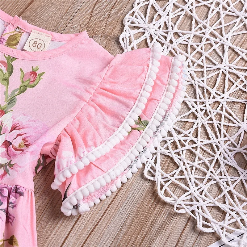 1-4Y Dress+Headband Toddler Girl Sister Dress Cotton Round Neck Short Sleeve Print Cute Princess Pink Party Fashion New | Детская одежда